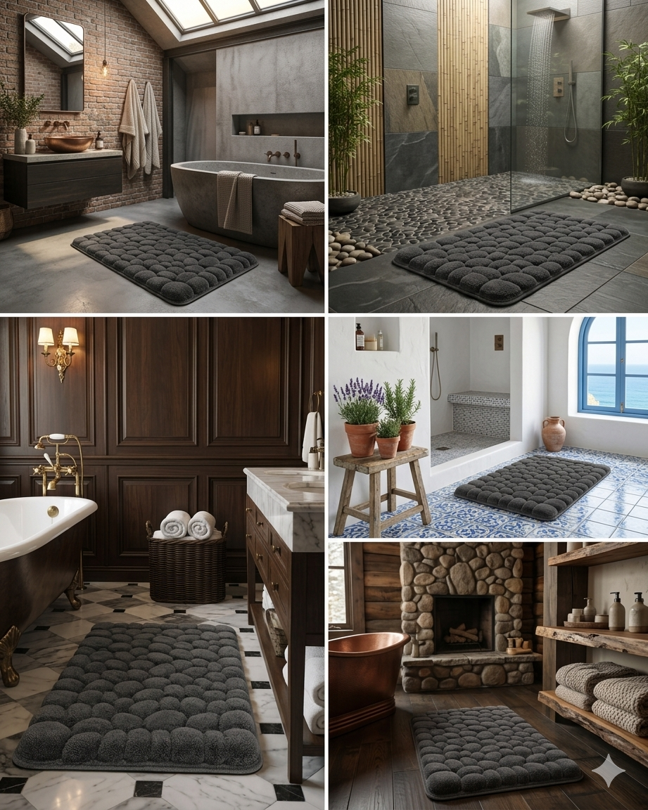 3D Cobblestone Bath Mat
