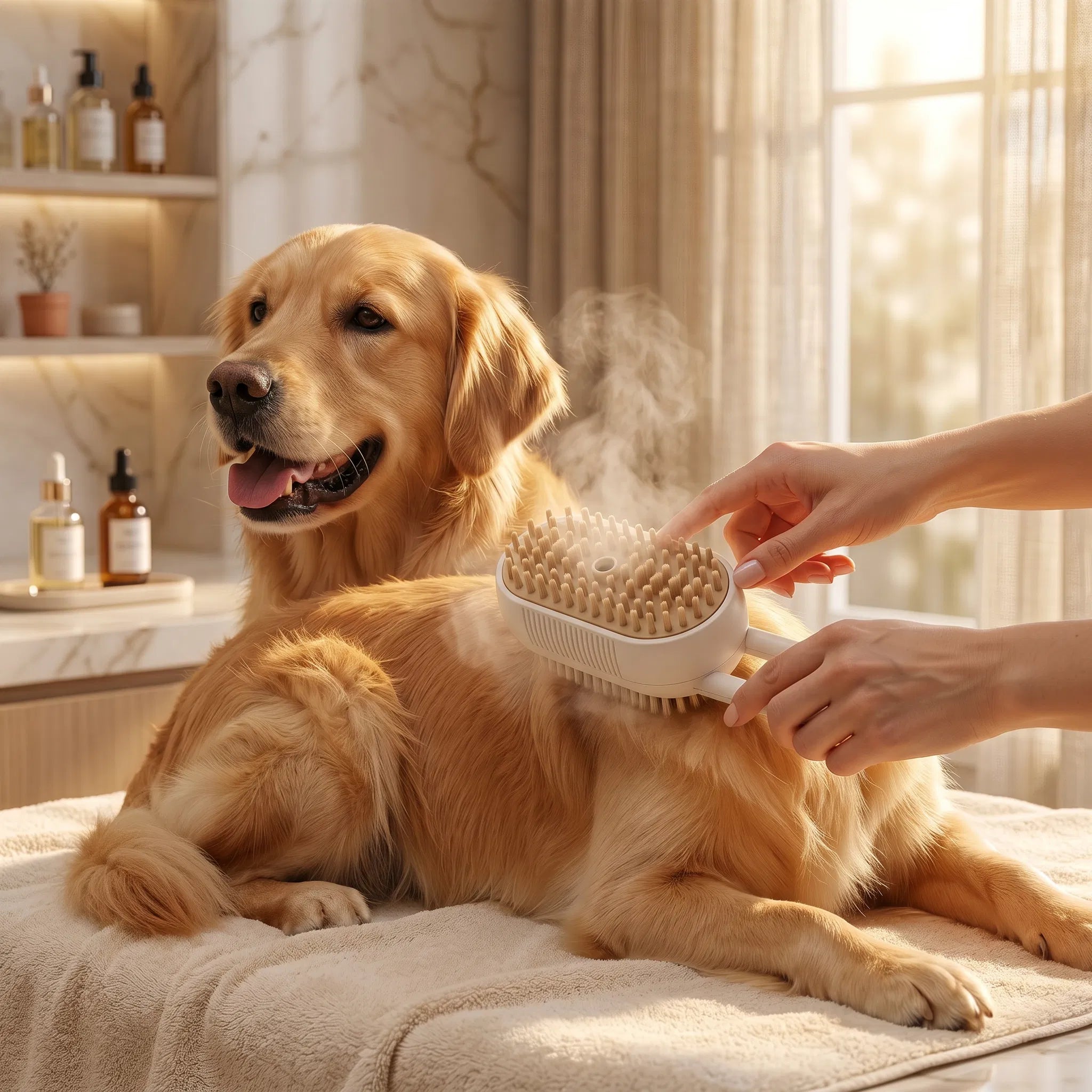 The Pawsitive Steam Brush: Luxury Pet Grooming & Massage for a Silky, Healthy Coat